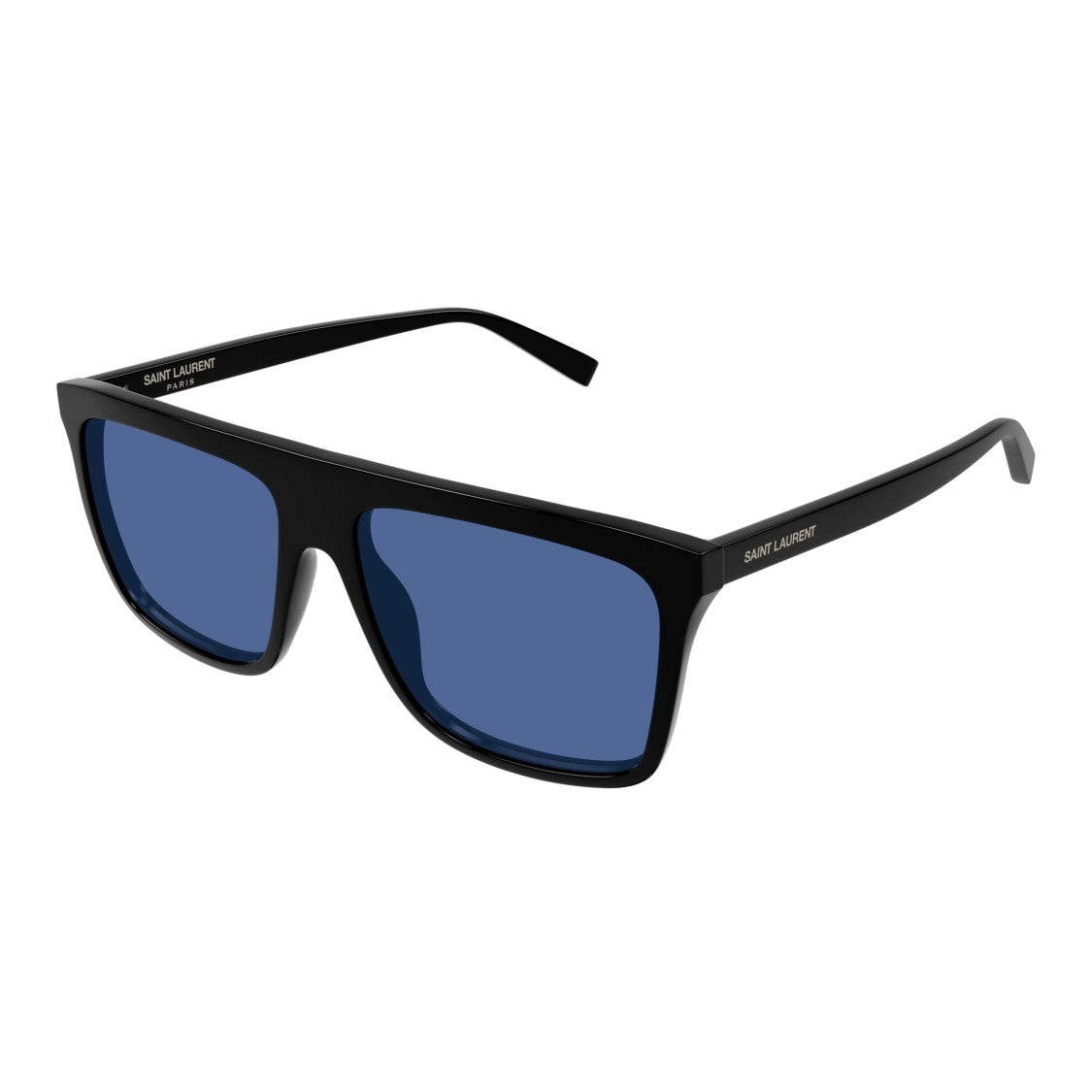 Saint Laurent Bold Rectangular Frame Sunglasses With Deep Blue Lenses