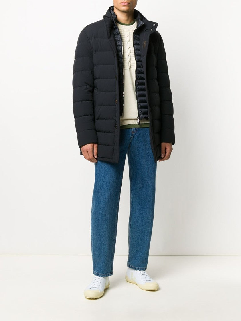 Moorer Padded Dark Blue Virgin Wool Parka With Stand-Up Collar