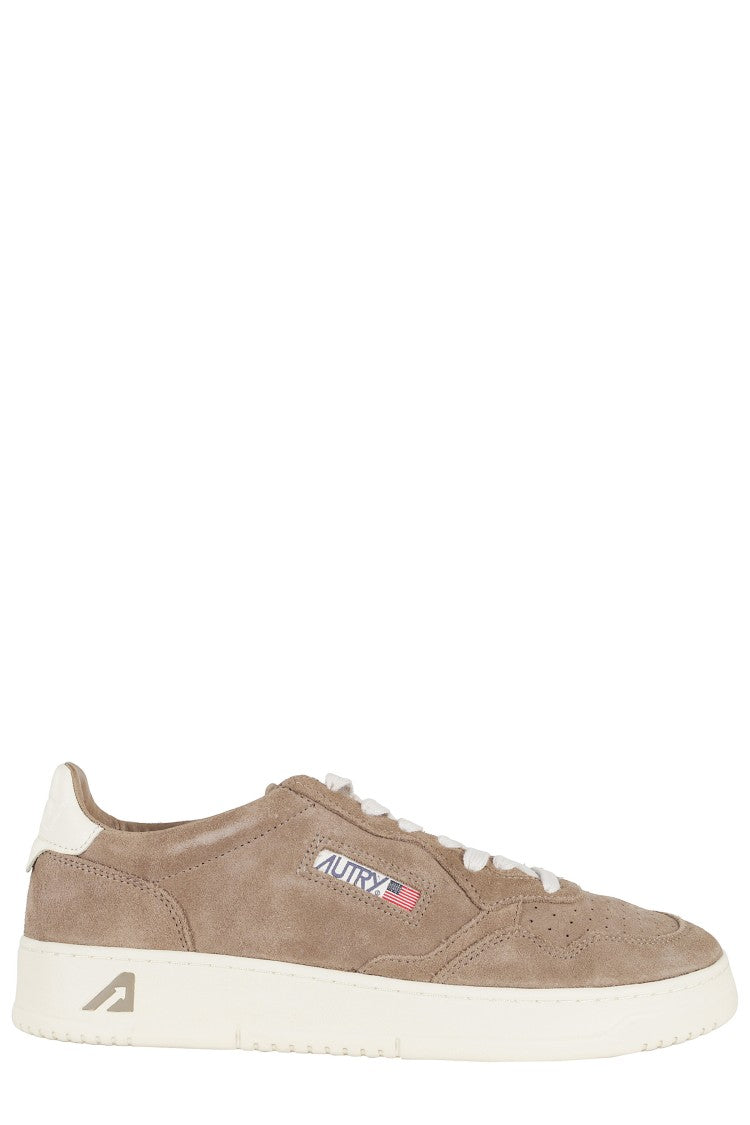 Autry Brown Medalist Low Suede-Trim Leather Sneakers