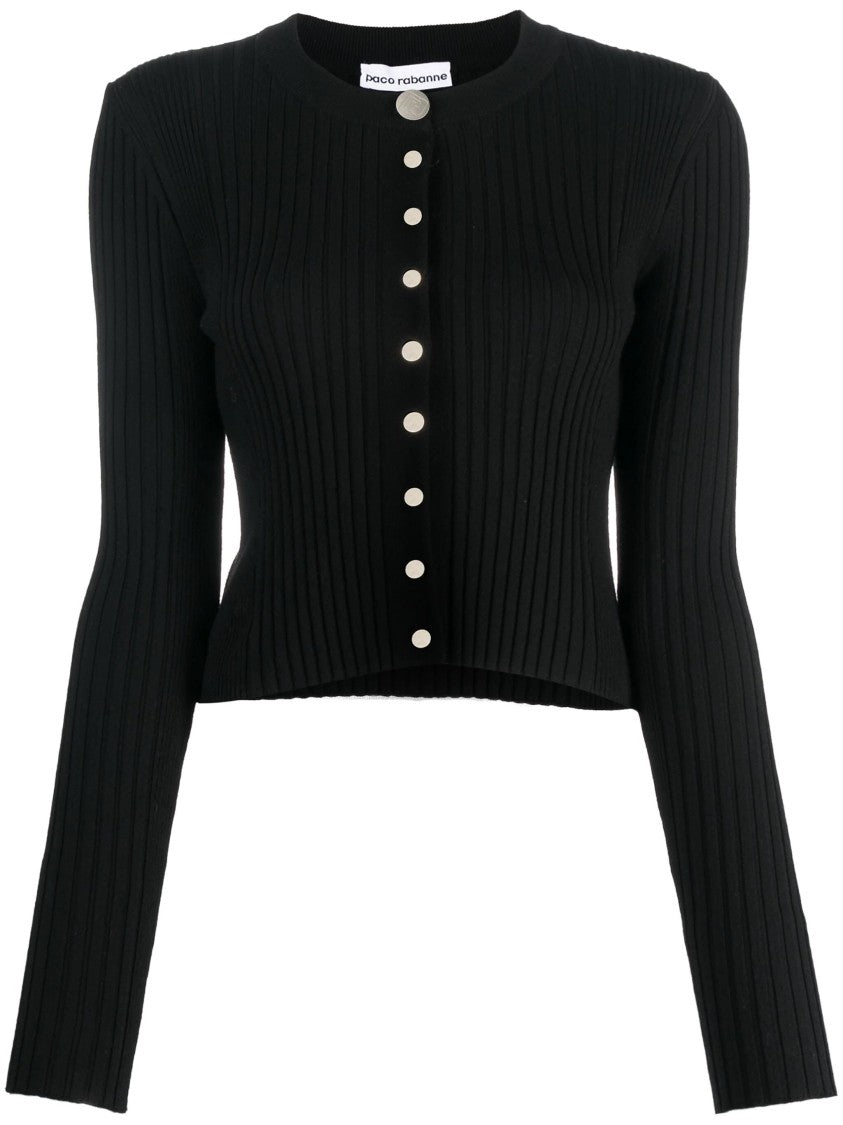 Paco Rabanne Fitted Black Cardigan With Ribbed Texture