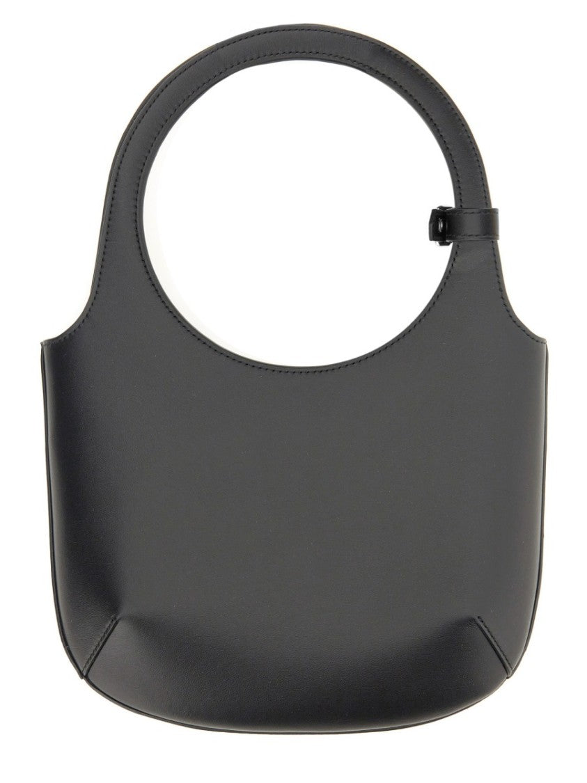 Courrèges Minimalist Black Leather Handbag With Rounded Top Handle