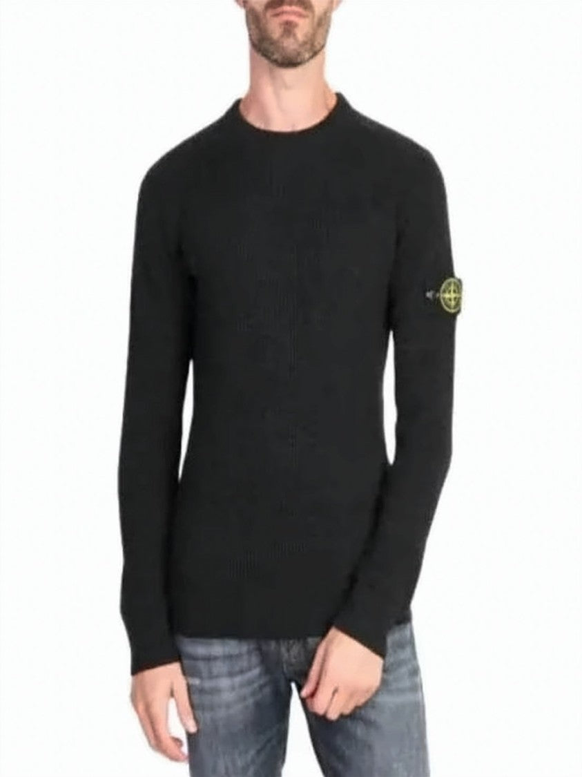 Stone Island Black Crew Neck Sweater With Fitted Silhouette