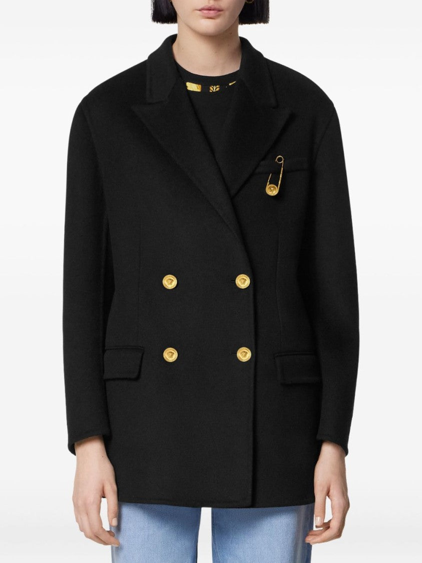 Versace Black Safety Pin Flap Pocket Coat