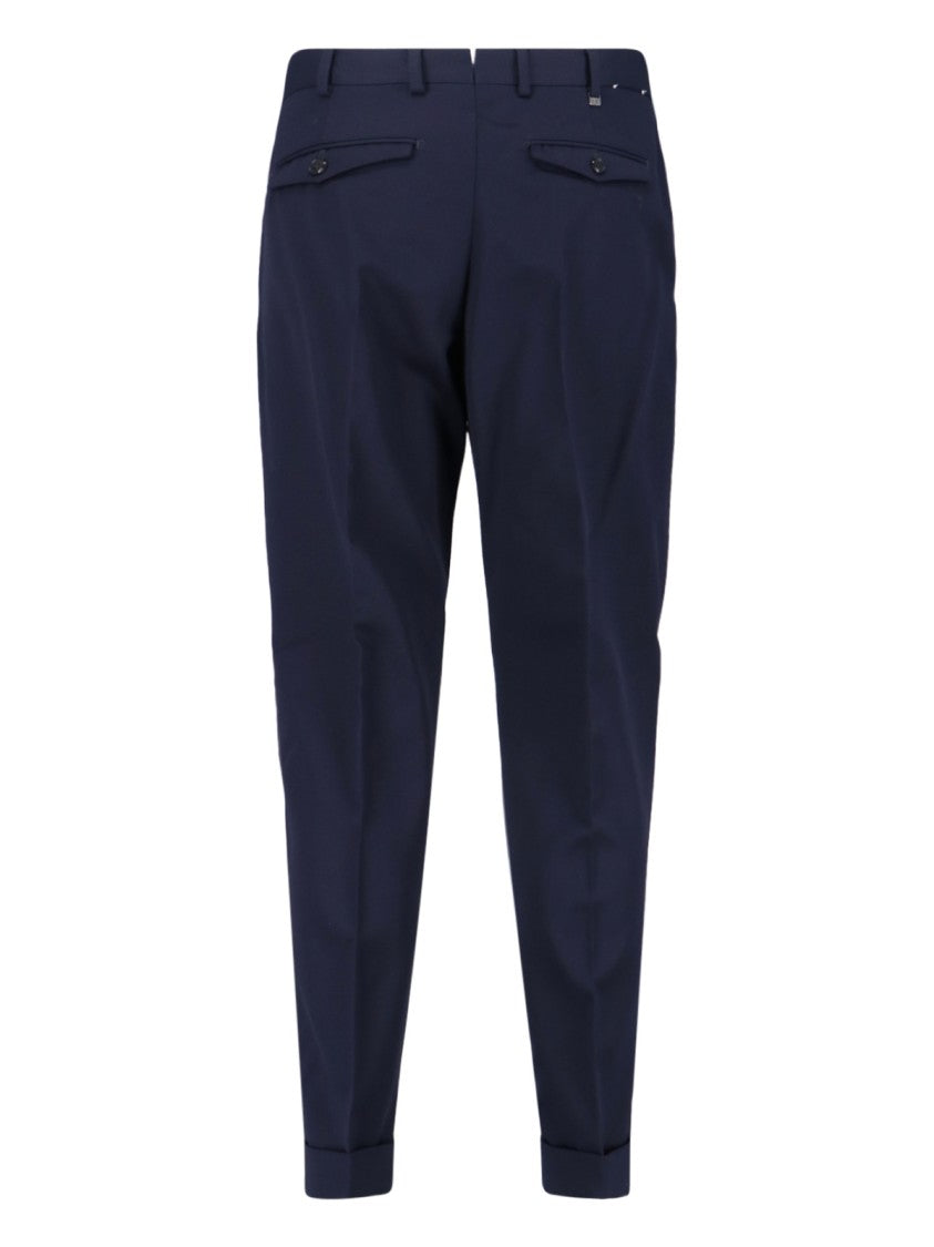 Pt Torino Navy Virgin Wool Tailored Trousers