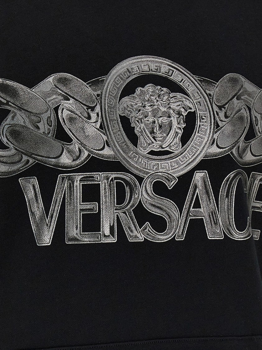 Versace Intricate Logo Print Sweatshirt With Kangaroo Pocket