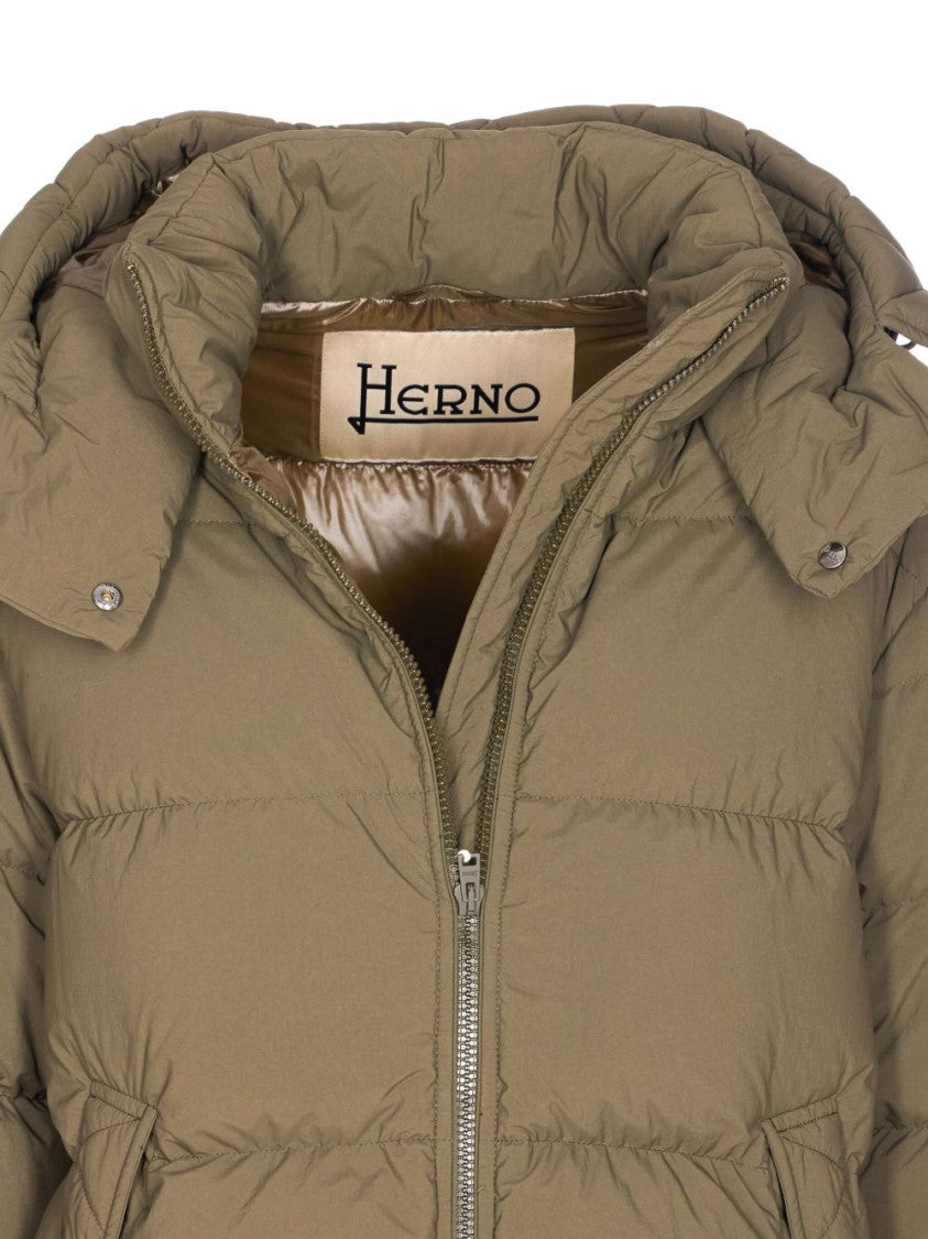 Herno Hooded Down Jacket With Military Quilted Design