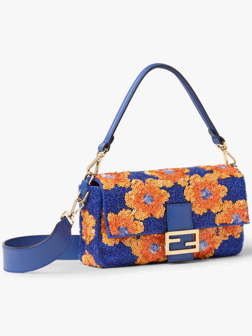 Fendi Floral Sequin Baguette Bag With Structured Handle