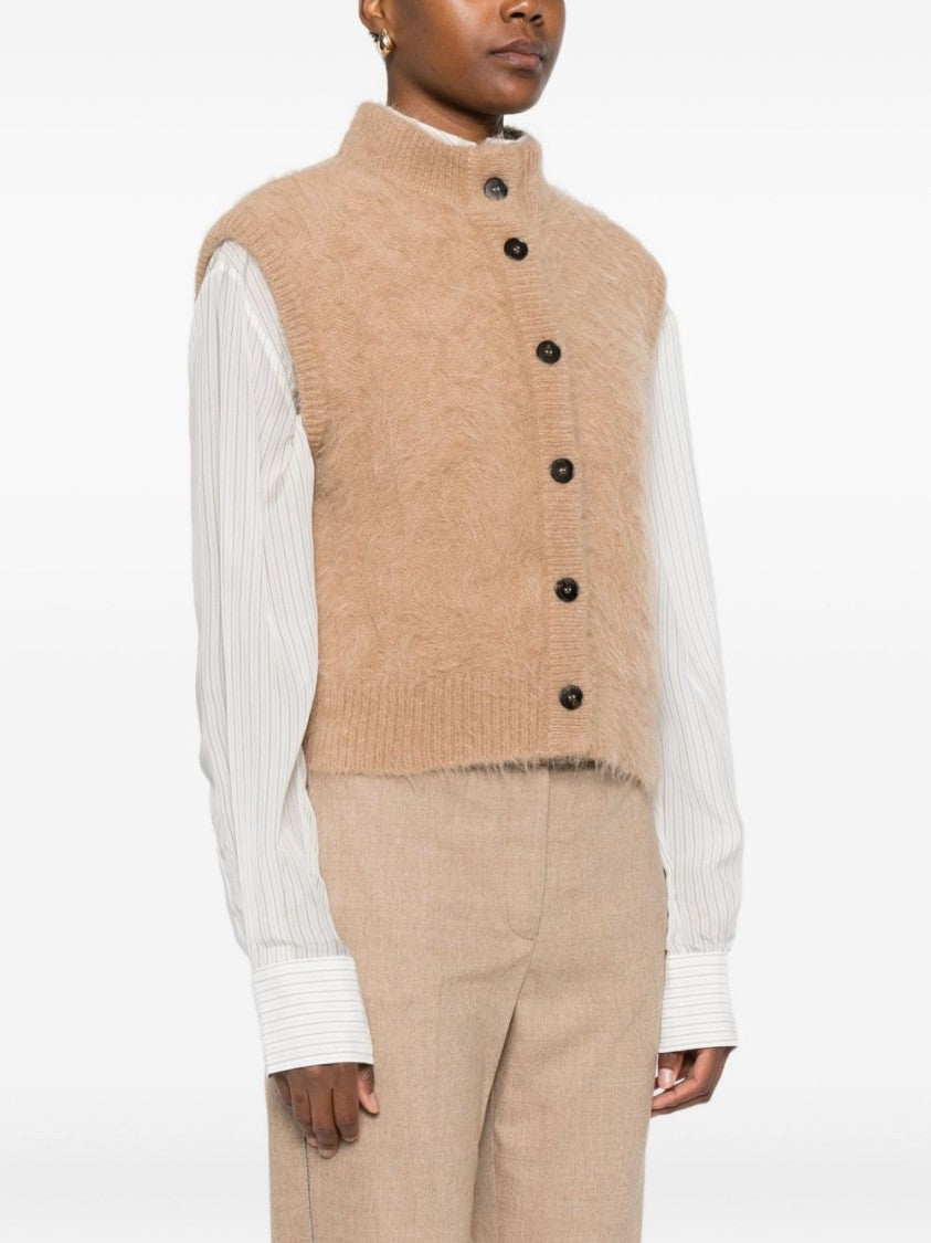 Antonelli Cropped Beige Sweater Vest With High Neckline