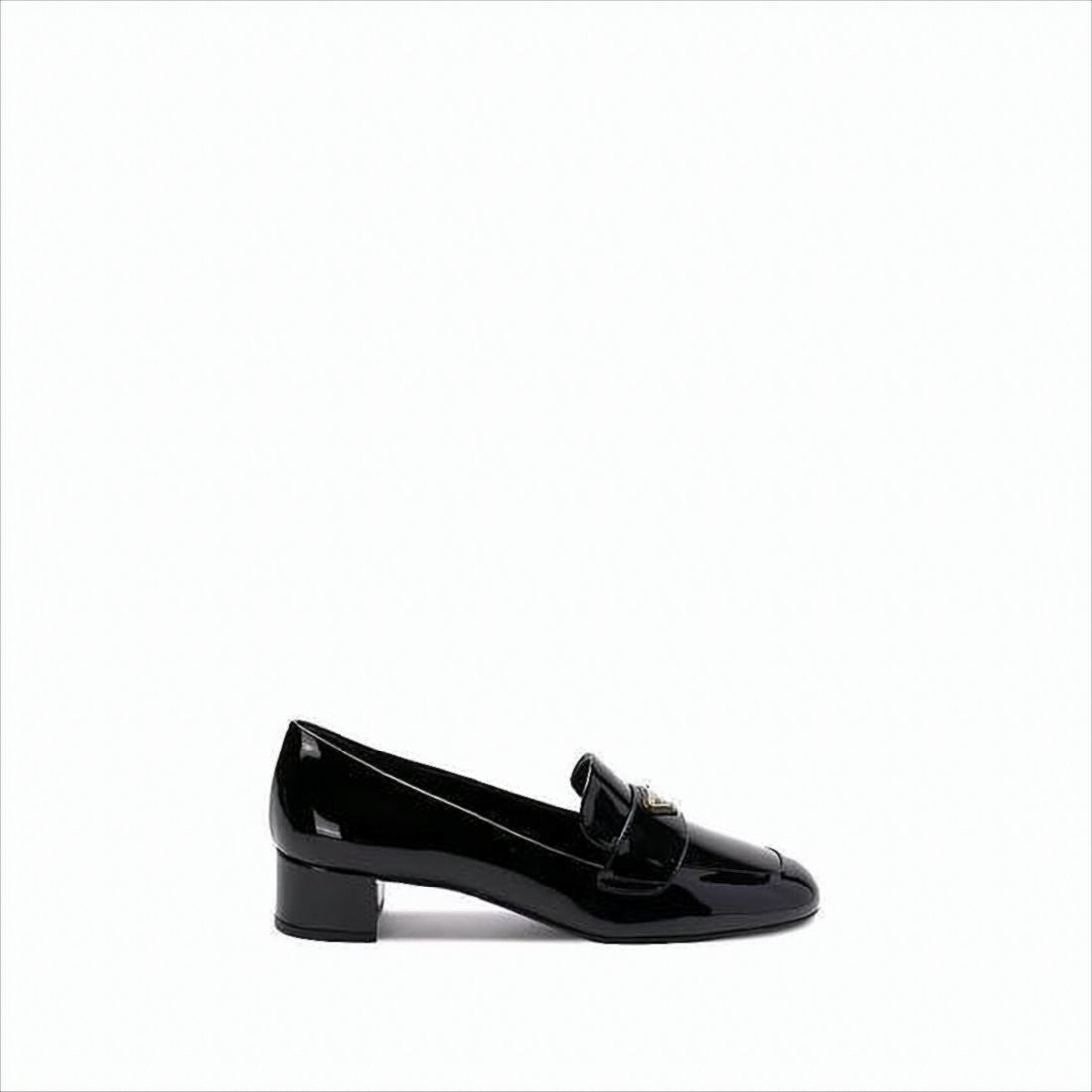 Prada Sleek Glossy Leather Pumps With Low Block Heel