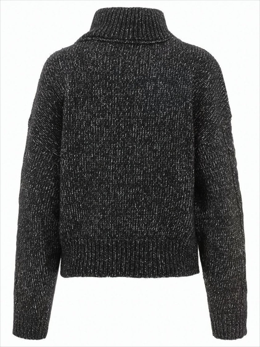 Ganni Cropped Turtleneck Sweater With Chunky Cable Knit Design