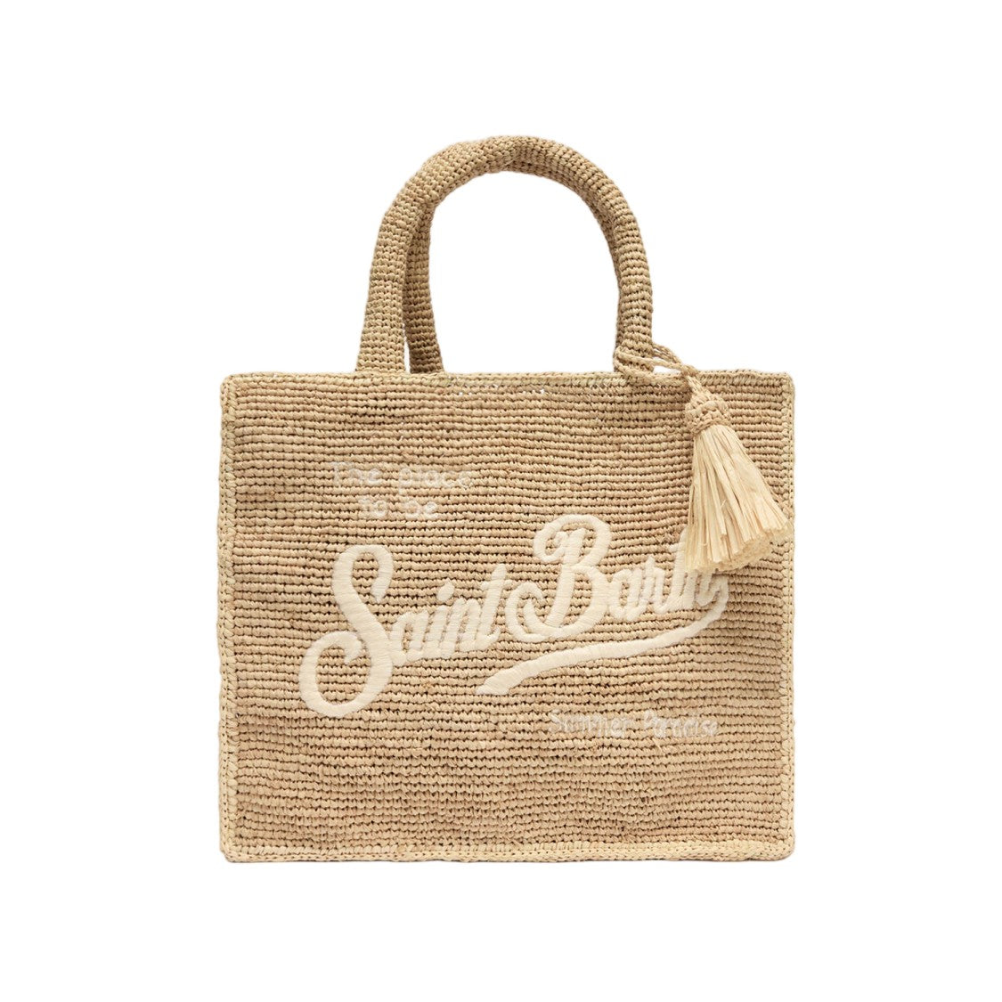 Mc2 Saint Barth Rectangular Raffia Bag With Decorative Logo And Dual Handles