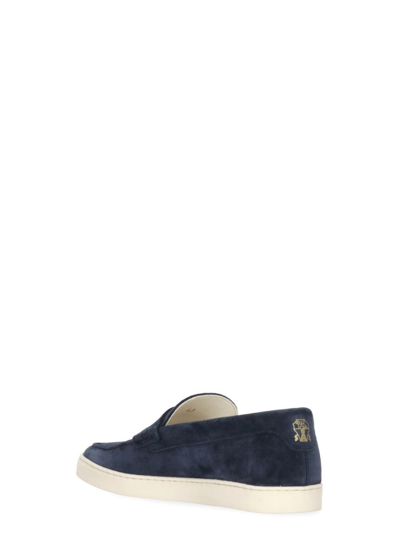 Brunello Cucinelli Blue Round Toe Suede Loafers