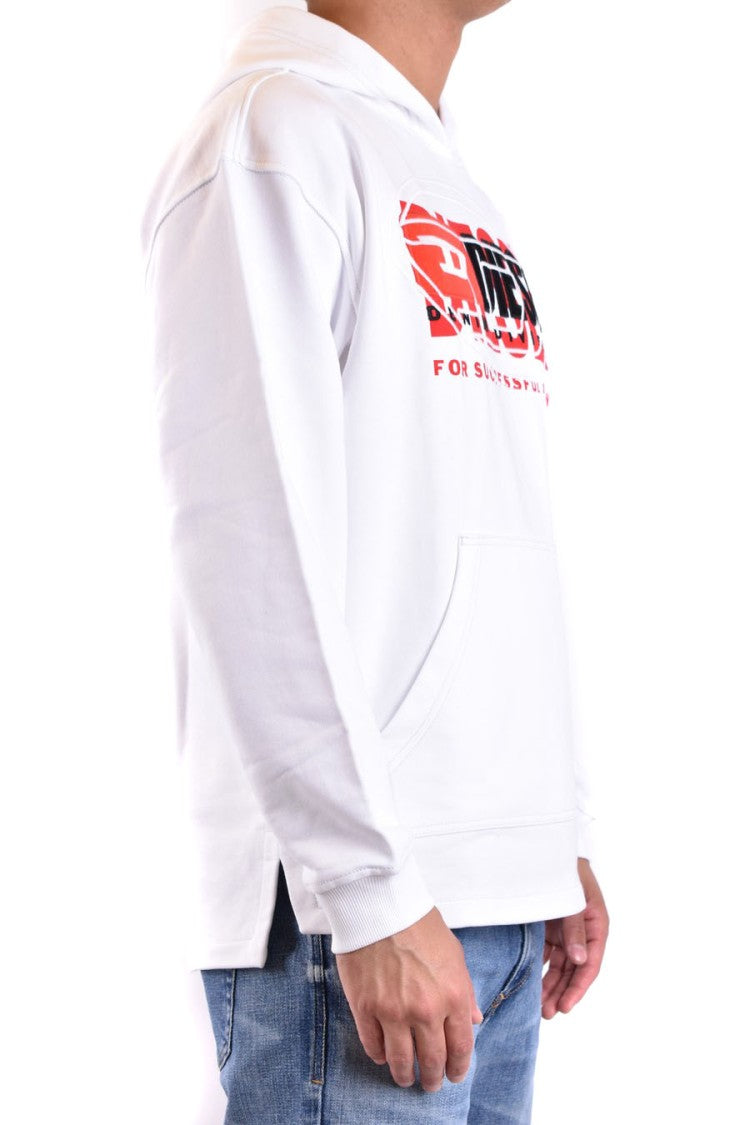 Diesel White Cotton Logo-Print Hoodie