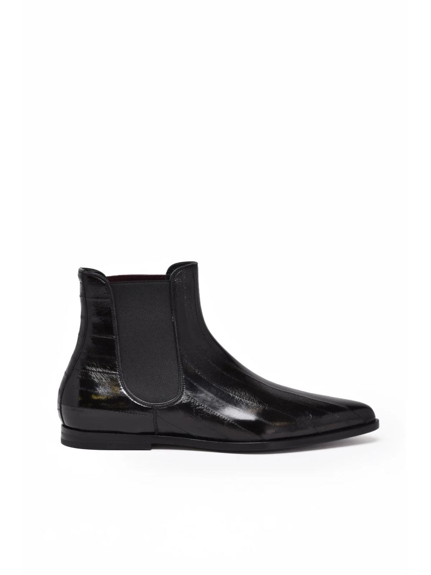 Dolce & Gabbana Black Polished Leather Ankle Boots