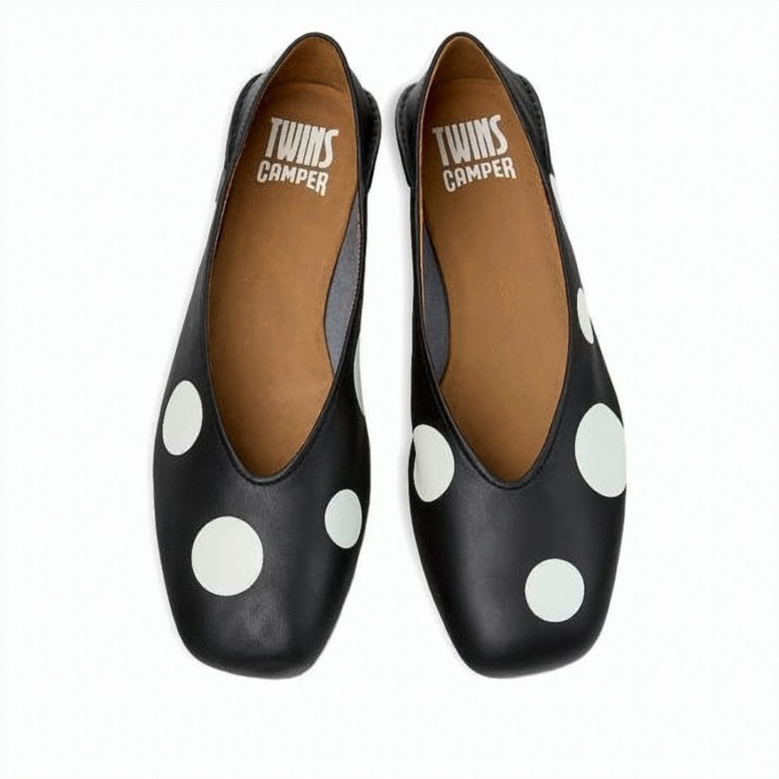 Camper Polka Dot Calf Leather Flats With Rounded Toe
