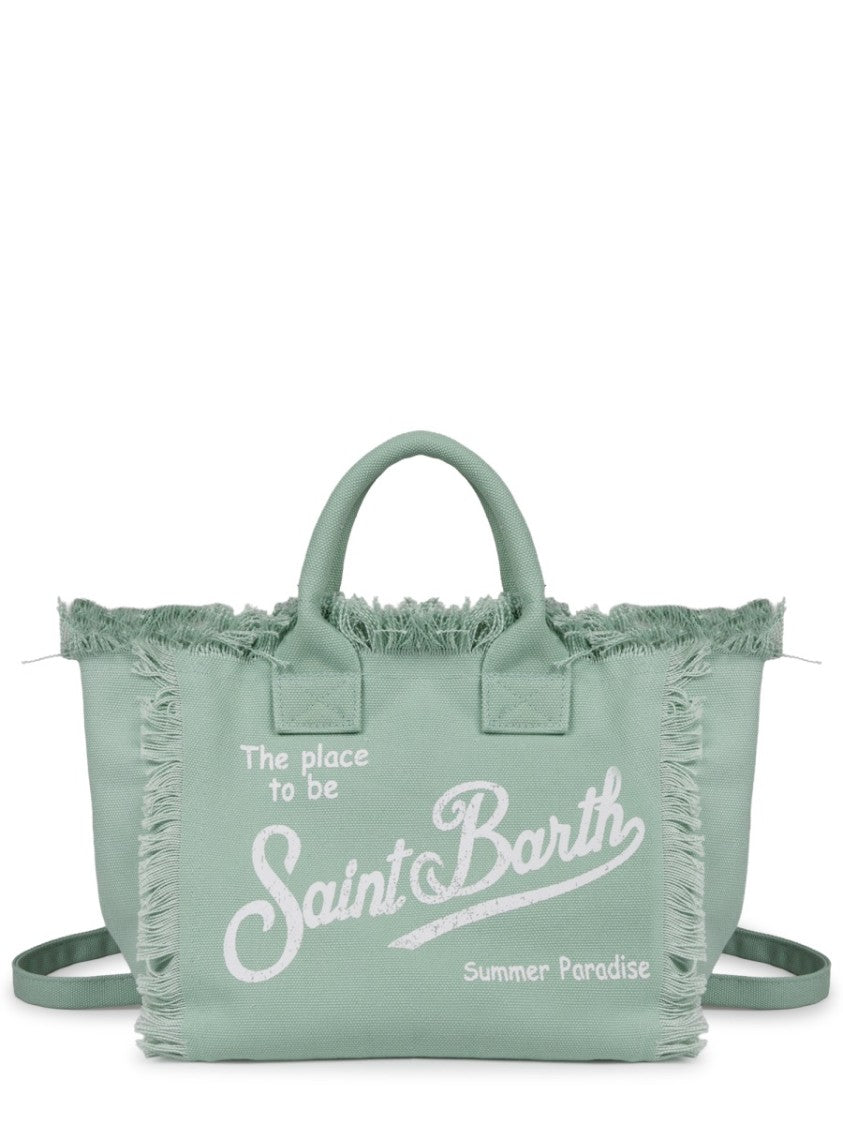 Mc2 Saint Barth Rectangular Green Cotton Handbag With Fringed Edges And Versatile Strap