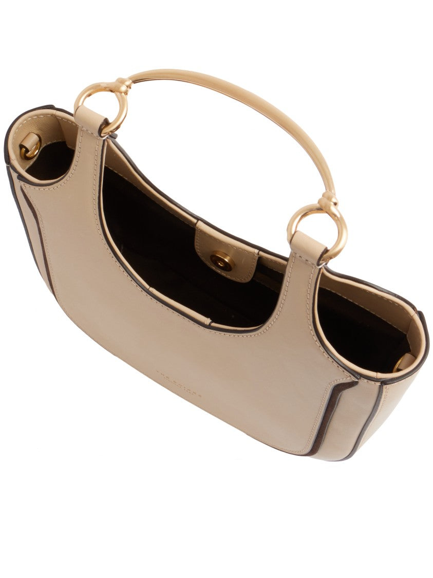The Bridge Beige Baby Hobo Structured Leather Shoulder Bag