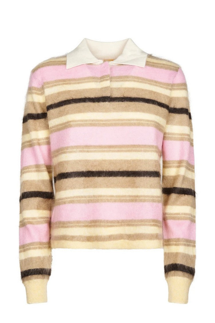 Guest In Residence Multicolor Grizzly Striped Cropped Rugby Cashmere Sweater