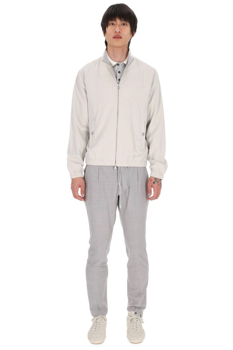 Eleventy Ivory Pure Silk Bomber Jacket