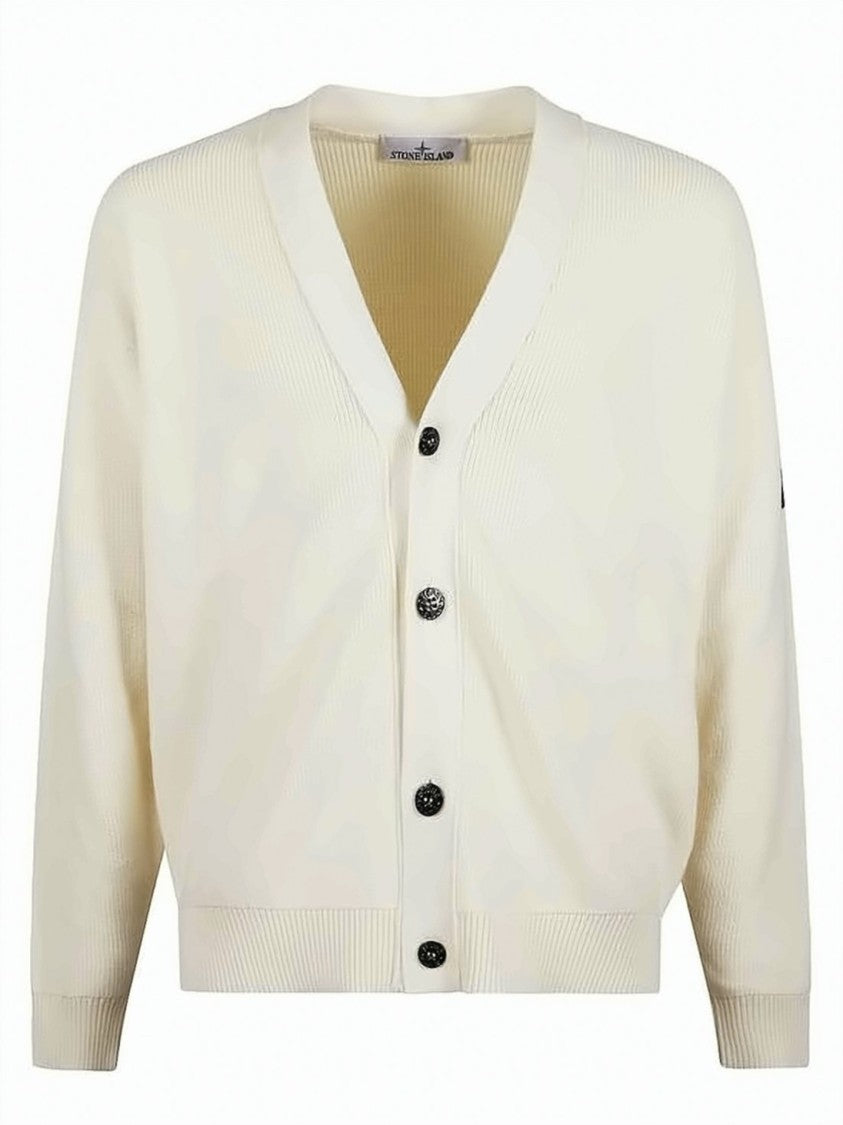 Stone Island Ribbed Knit Cardigan With V-Neckline And Button-Down Front