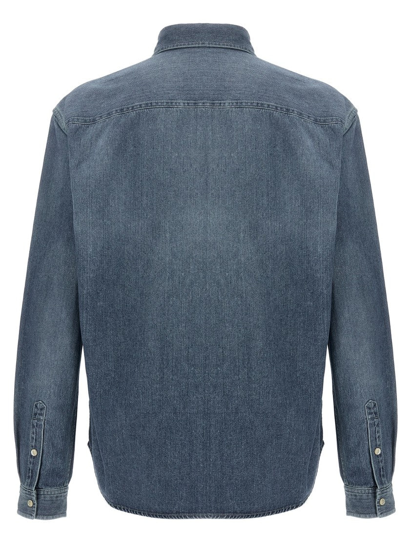 Saint Laurent Horizon Washed Cotton Denim Shirt With Embroidered Cassandre Logo