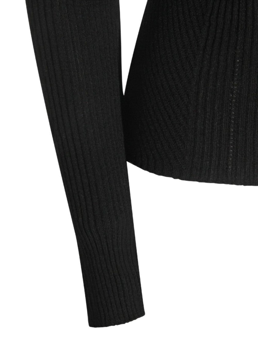 Twin-Set Fitted Ribbed Knit Sweater With High Neckline