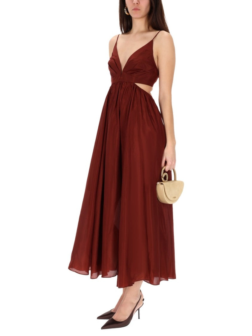 Zimmermann Bordeaux Deep V-Neck Open Back Silk Dress