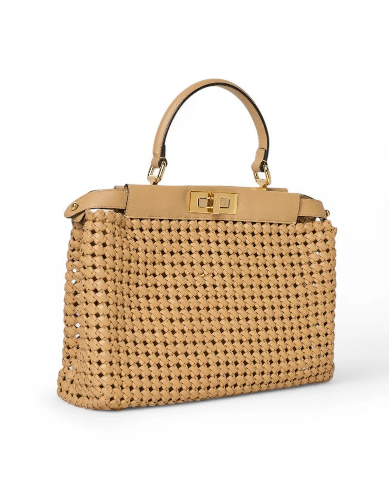 Fendi Peekaboo Medium Braided Beige Leather