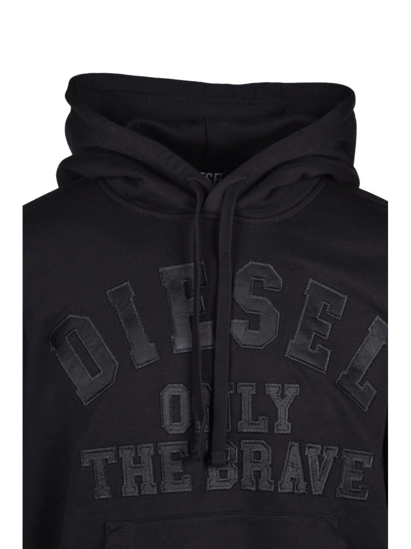Diesel Pullover Hoodie With Tonal Embossed Detail And Drawstring Hood