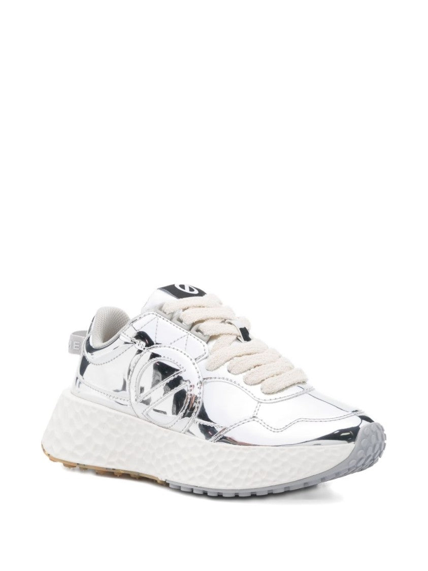 No Name Reflective Silver Sneakers With White Sole
