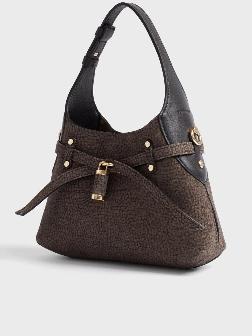 Borbonese Textured Pebbled Mini Hobo Bag With Gold-Tone Accents