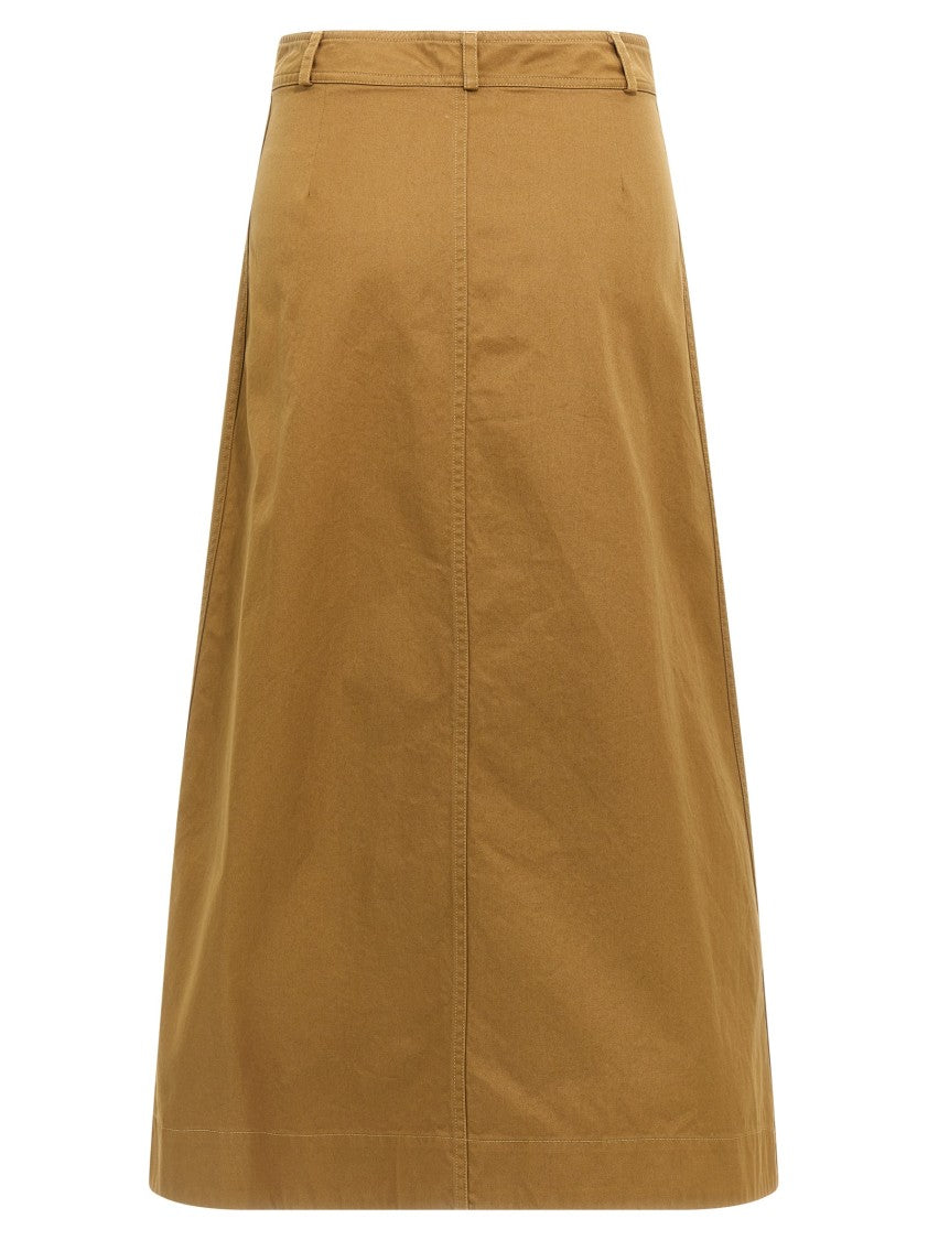 Saint Laurent Brown Cotton Midi Skirt With Button Details And Pockets