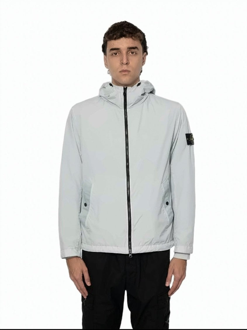 Stone Island Crinkled Texture Hooded Jacket With Adjustable Cuffs