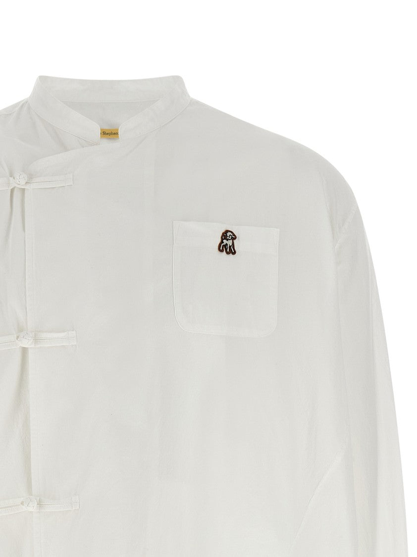 Undercover Tangled Cotton Shirt With Mandarin Collar And Asymmetrical Closure