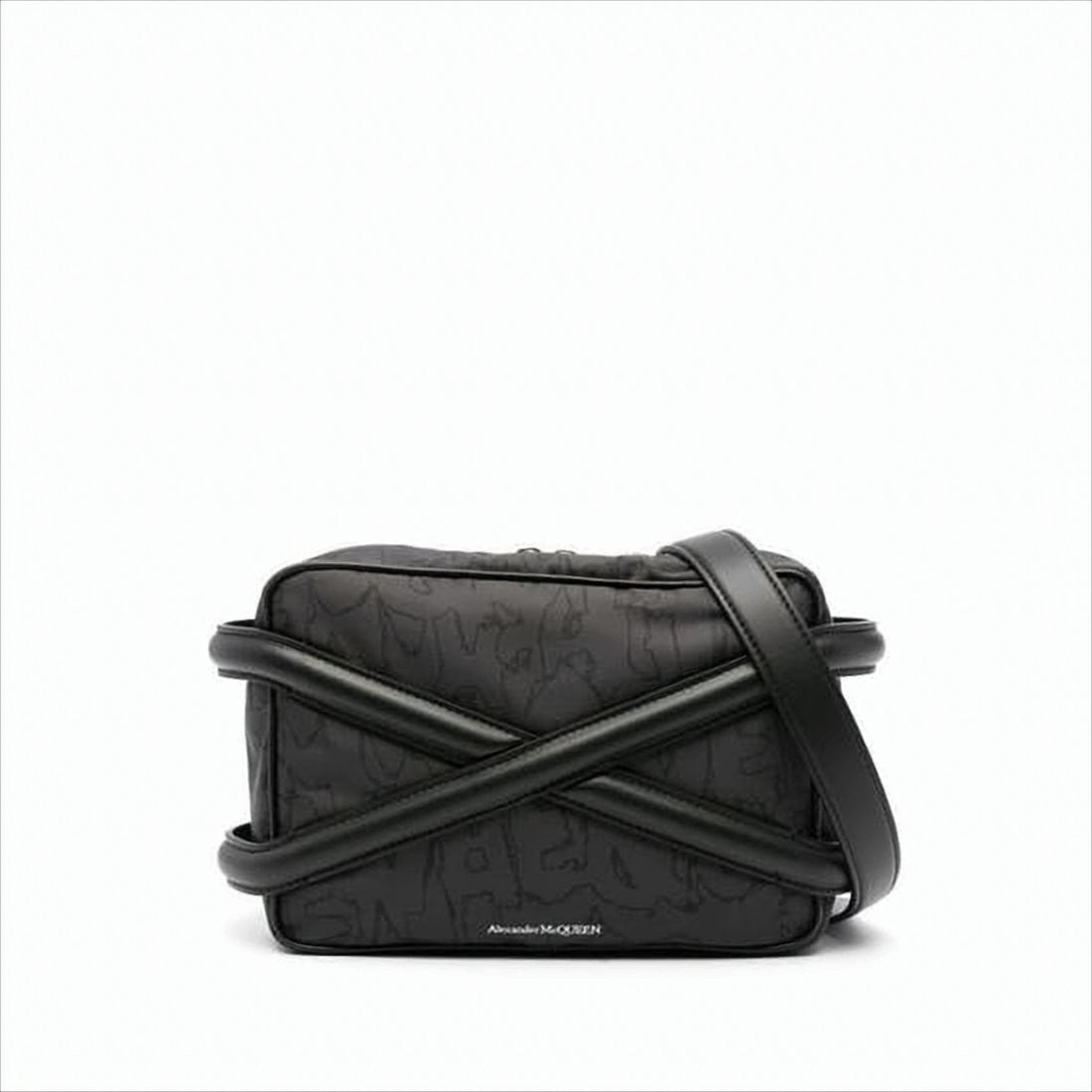 Alexander Mcqueen Rectangular Black Nylon Crossbody Bag With Leather Accents