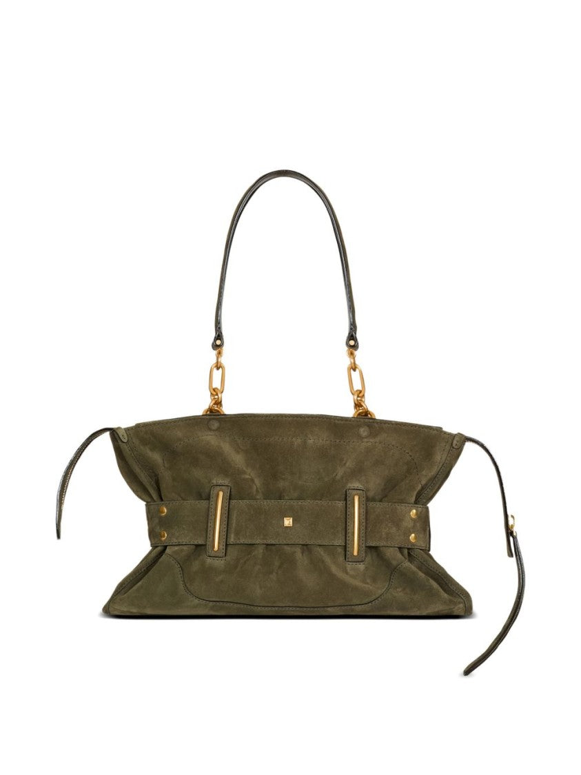 Balmain Green Calf Suede Gold Hardware Bag