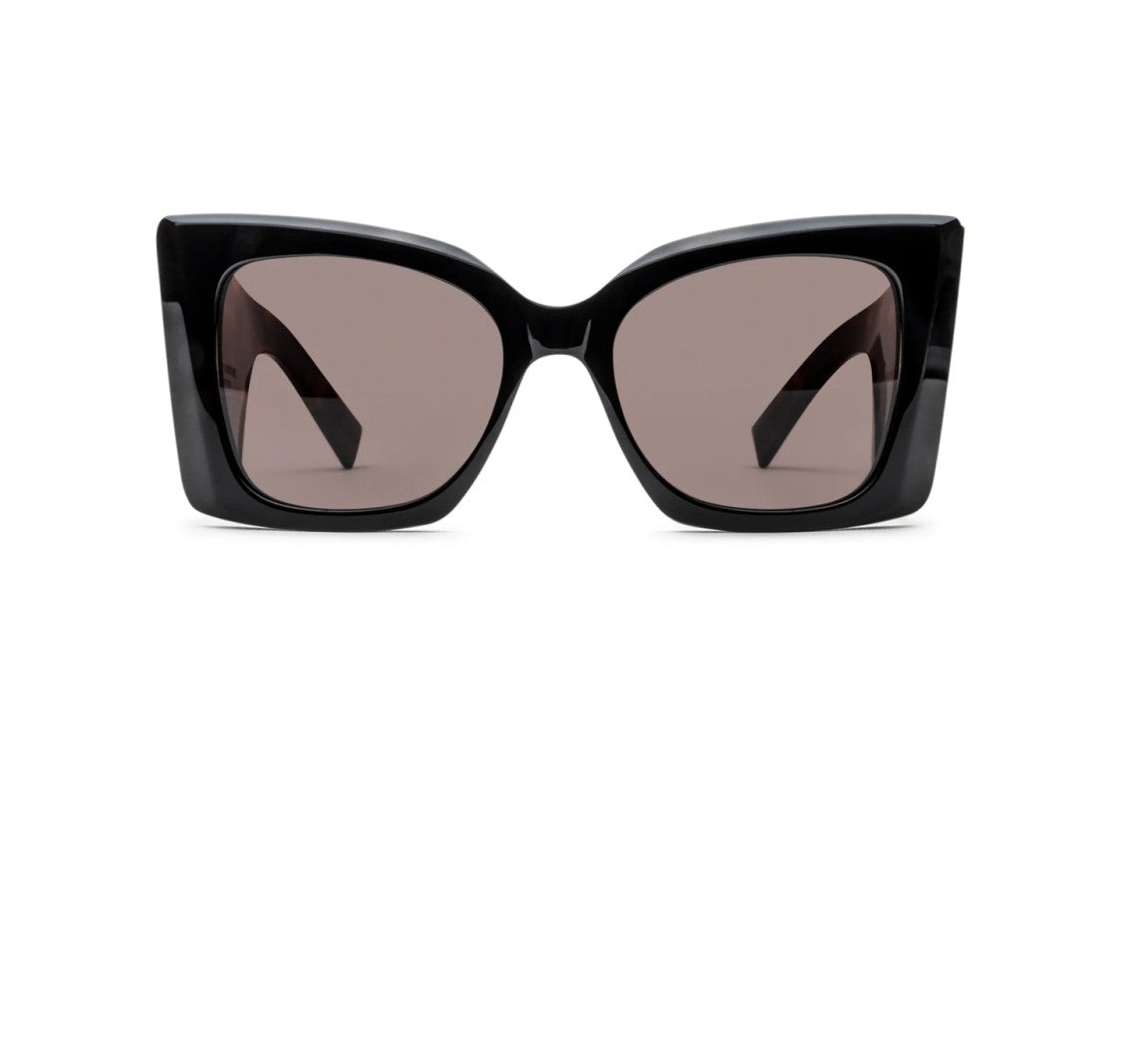 Saint Laurent Oversized Black Acetate Sunglasses With Tortoiseshell Arms