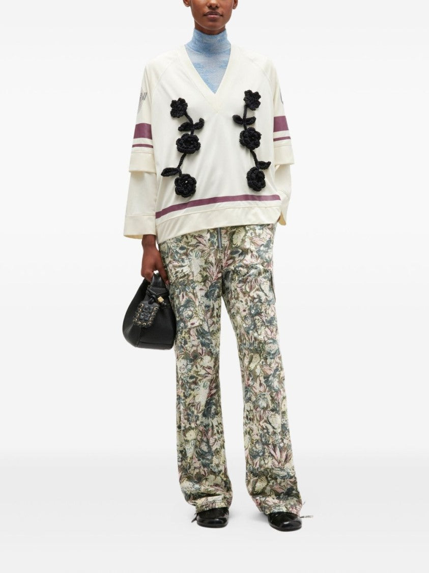 Ganni Floral Camouflage Trousers With Adjustable Cuffs