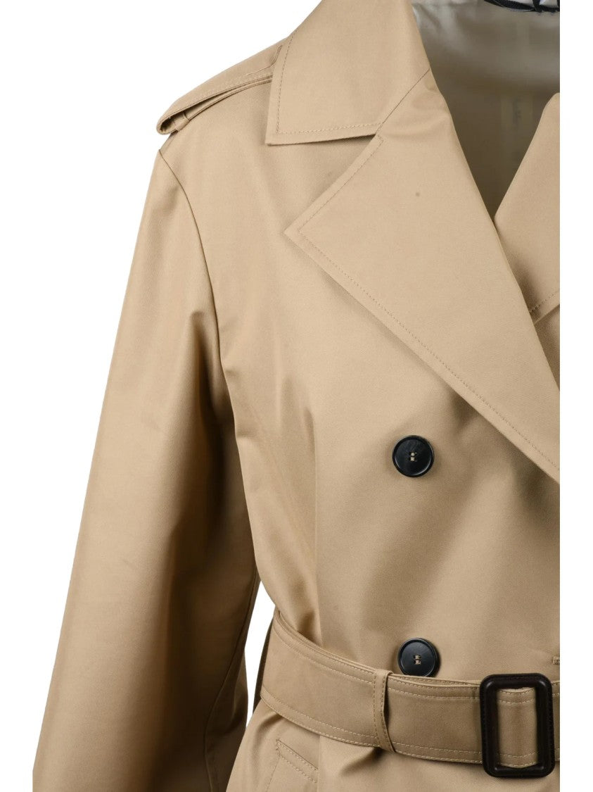 Max Mara Beige Double-Breasted Unlined Cotton-Blend Trench Coat