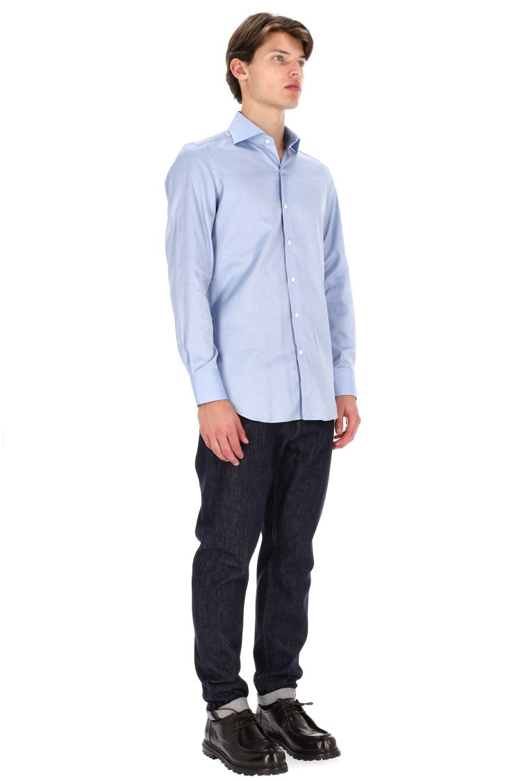 Finamore Traveller Tailored Shirt In Royal Oxford Linea Milano