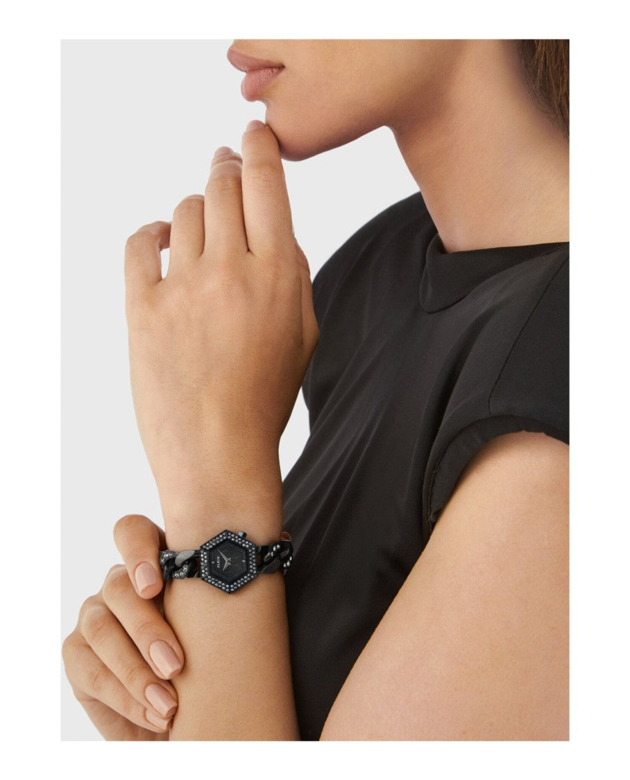 Philipp Plein Hexagonal Black Crystal Watch With Sunray Dial