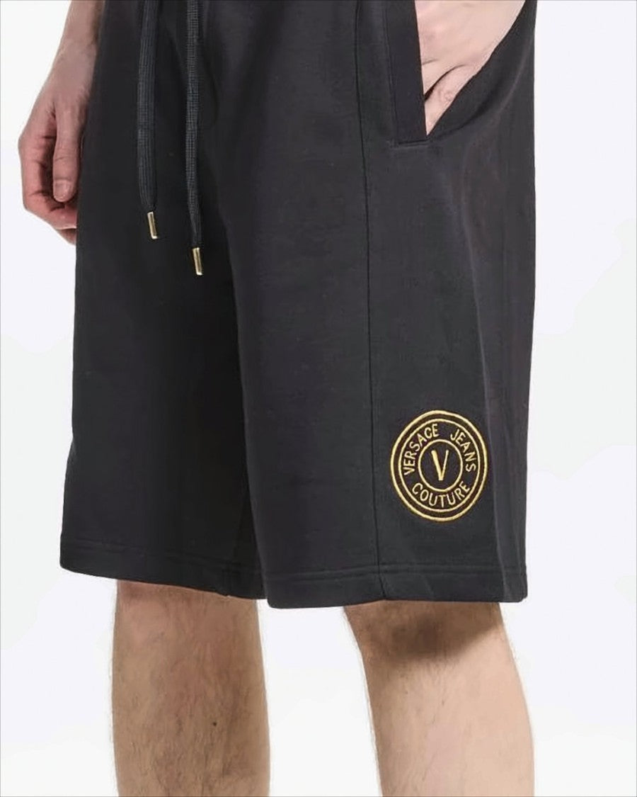 Versace Relaxed Fit Cotton Shorts With Drawstring Waistband And Gold Accents