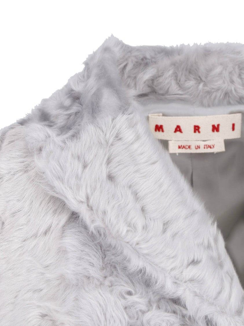 Marni Light Blue Classic Lapel Textured Shearling Coat