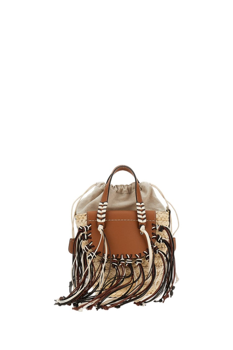 Cuba Lab Woven Raffia Basket Handbag With Leather Inserts