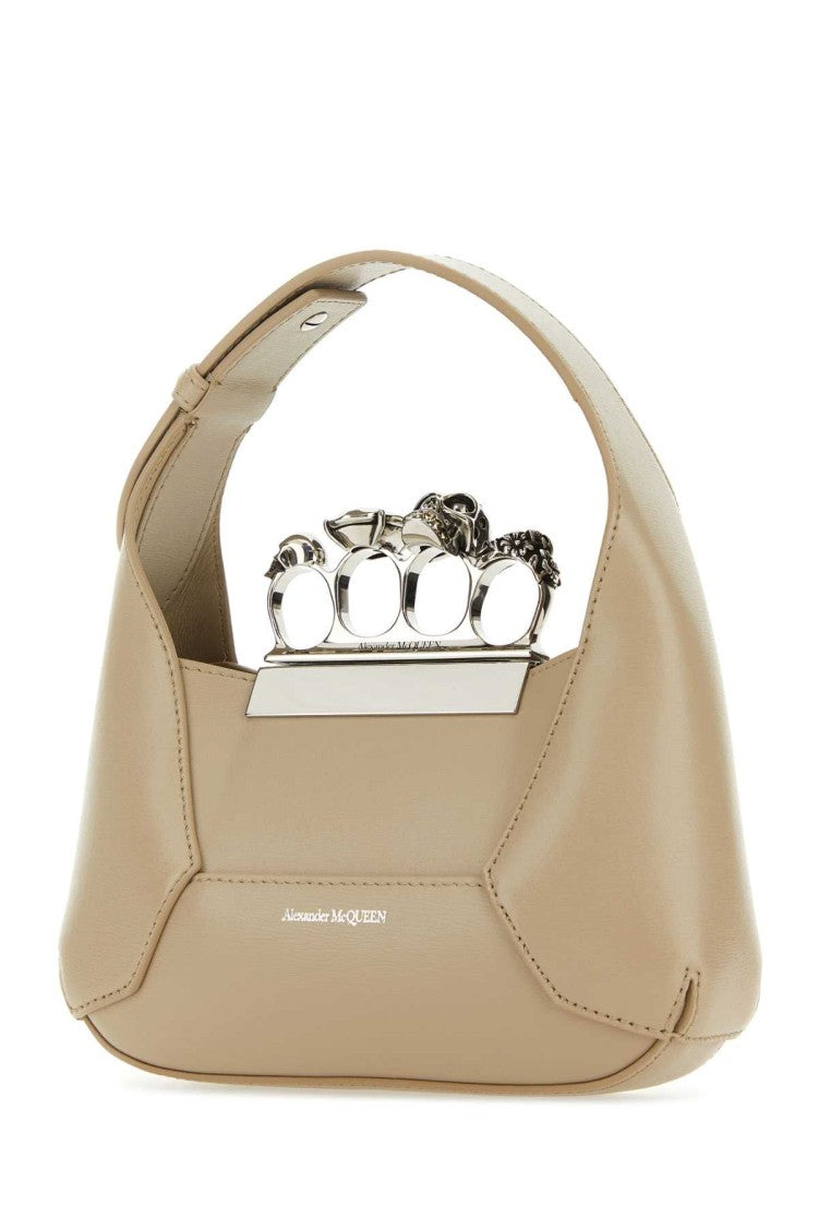 Alexander Mcqueen Sand Leather Mini Jewelled Hobo Handbag