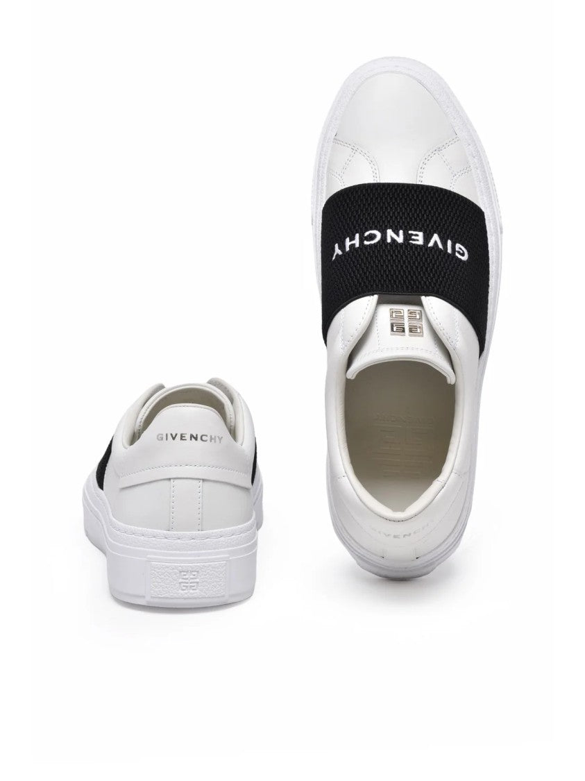 Givenchy White/Black Leather-Blend Slip-On Sneakers