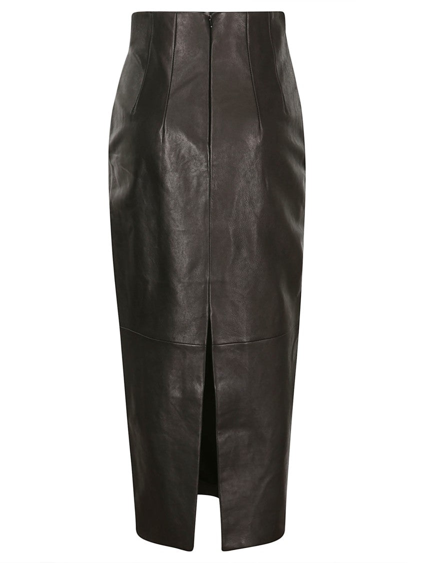 Khaite High-Waisted Black Lambskin Leather Maxi Skirt