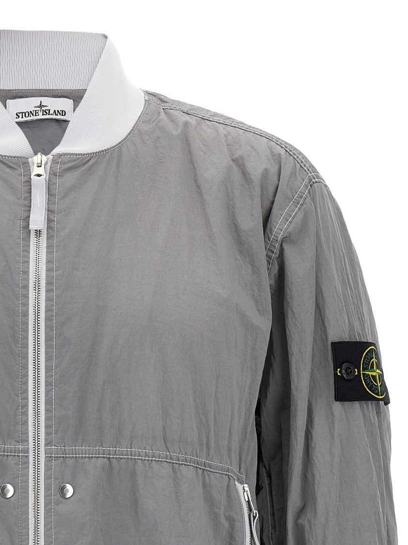 Stone Island Wrinkled Nylon Bomber Jacket With Side Logo