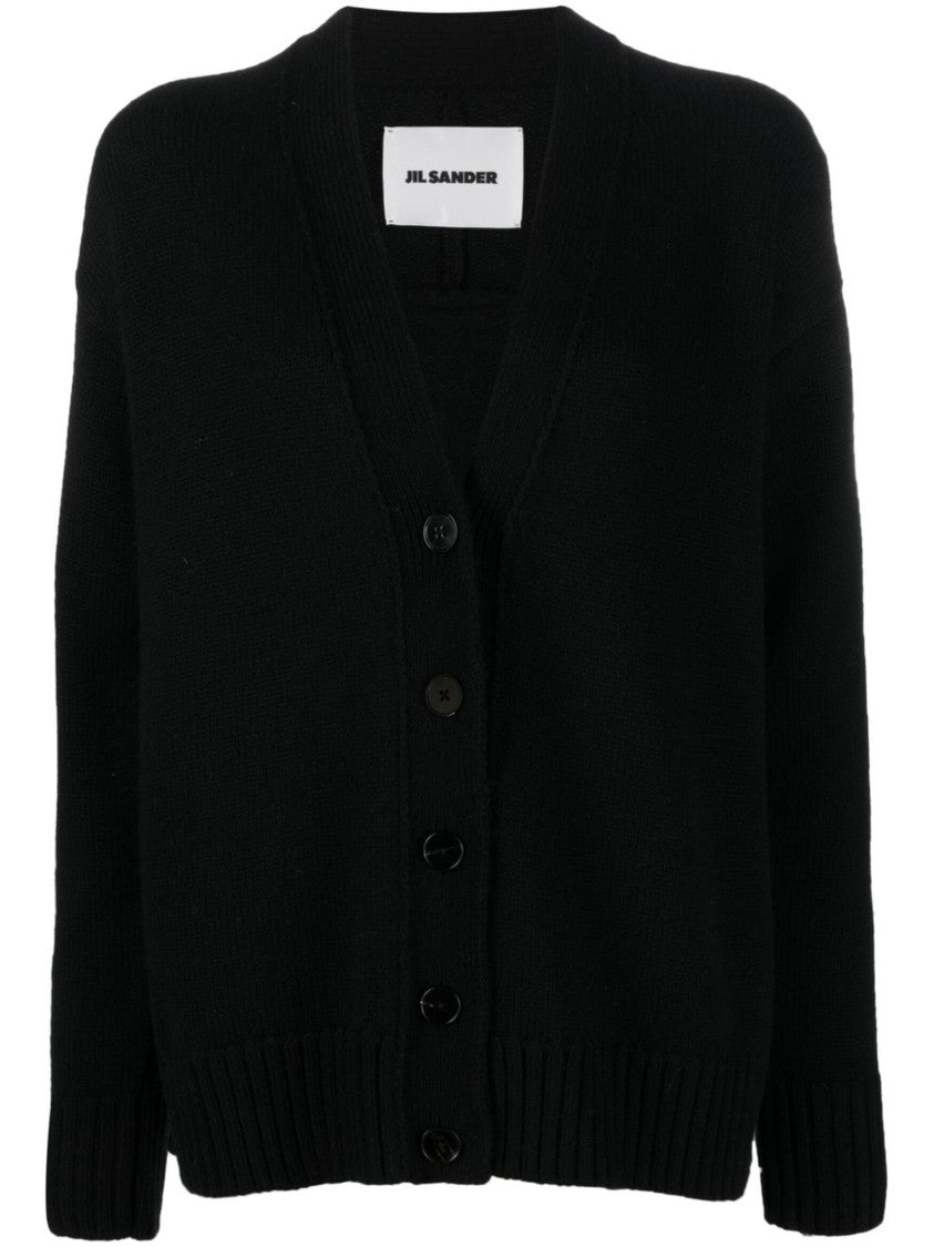 Jil Sander Black Boxy Cashmere V-Neck Cardigan