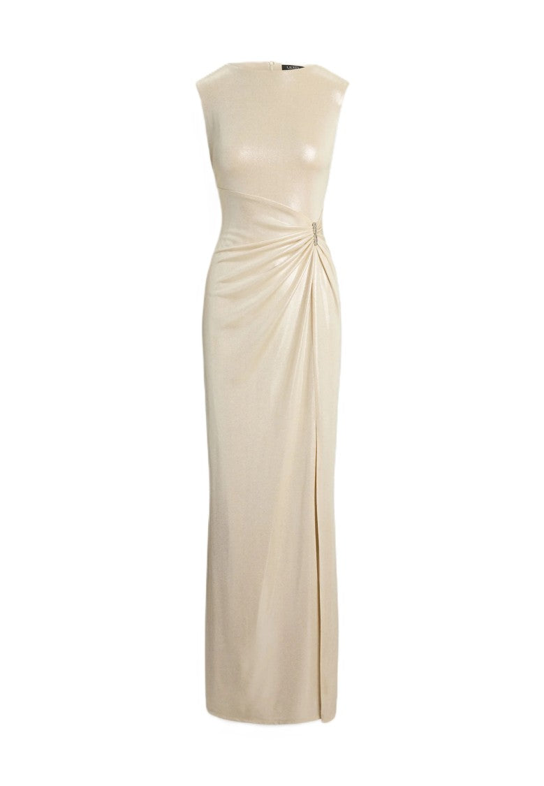 Lauren Ralph Lauren Natural Metallic Jersey Evening Gown